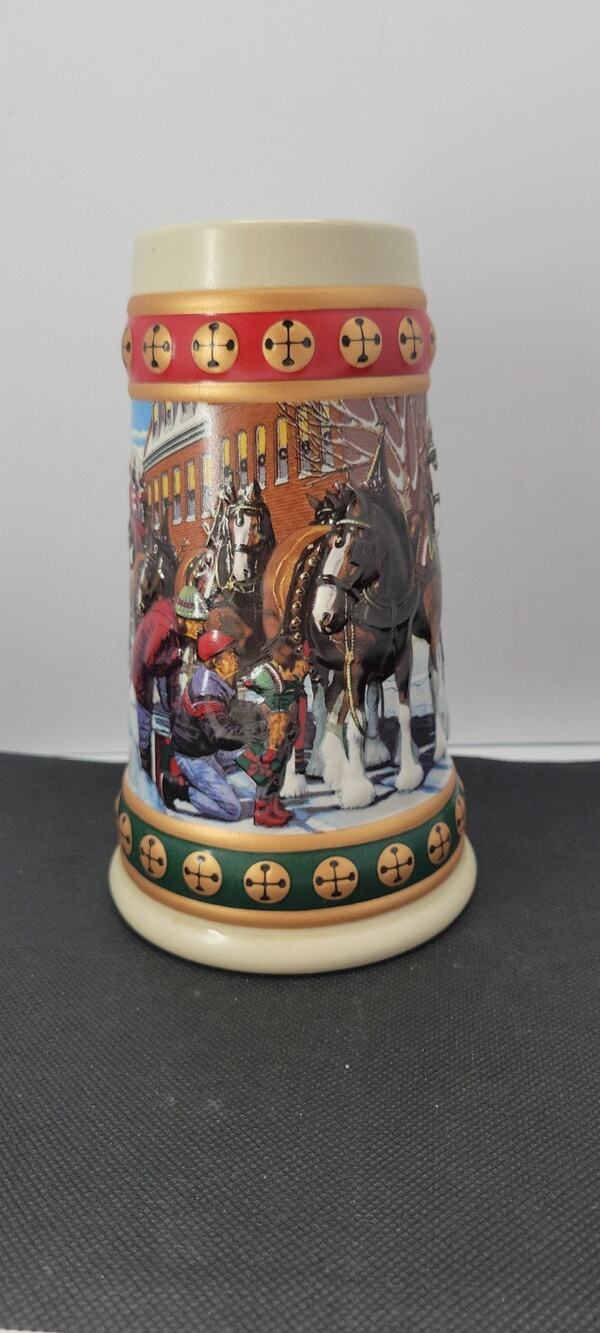 1993 Budweiser Holiday Stein Hometown Holiday Beer Mug Ceramarte Brazil